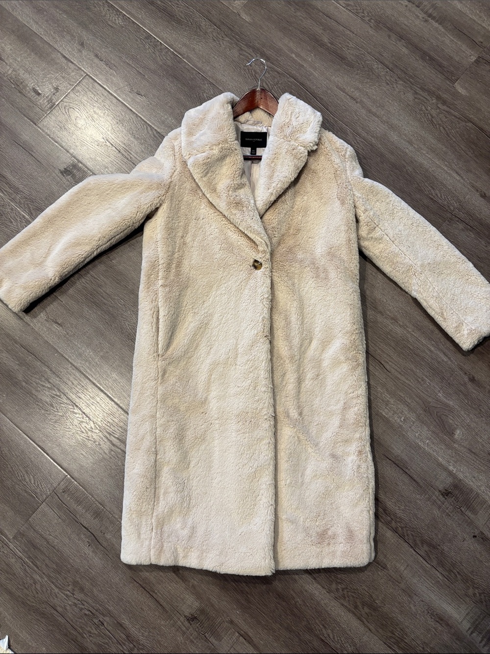 Banana Republic Cream Faux Fur Teddy Coat Longline Jacket - Picture 4 of 5